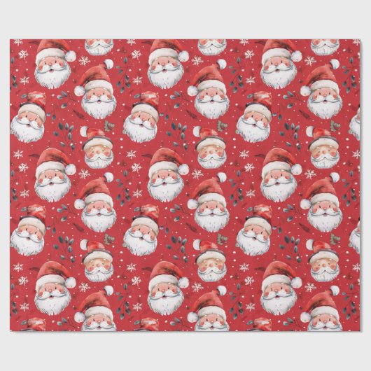 赤い背景のサンタクリスマス ラッピングペーパー (フラット)