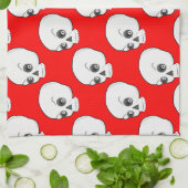 赤い背景のスカルパターン キッチンタオル (折り畳み)