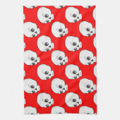 赤い背景のスカルパターン キッチンタオル (縦)
