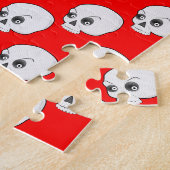 赤い背景のスカルパターン ジグソーパズル (側面)