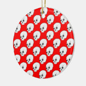 赤い背景のスカルパターン セラミックオーナメント (左)