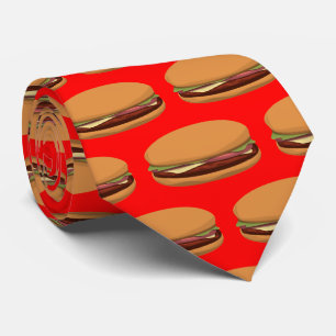 赤い背景のハンバーガーのスケッチ ネクタイ