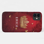 赤い背景のバラに囲まれた金の王冠 Case-Mate iPhoneケース (裏面(横))