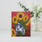 赤い背景のパリの黄色のひまわり ポストカード (スタンド正面)