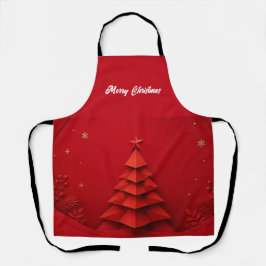 赤い背景のペーパークリスマスツリー エプロン