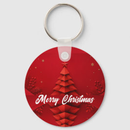 赤い背景のペーパークリスマスツリー キーホルダー