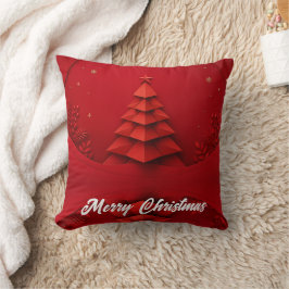 赤い背景のペーパークリスマスツリー クッション