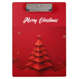 赤い背景のペーパークリスマスツリー クリップボード