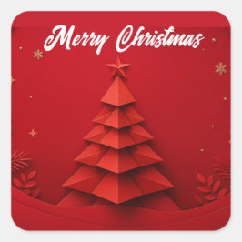 赤い背景のペーパークリスマスツリー スクエアシール