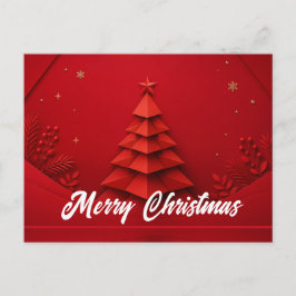 赤い背景のペーパークリスマスツリー ポストカード