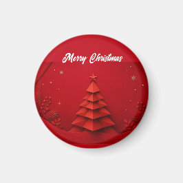 赤い背景のペーパークリスマスツリー マグネット