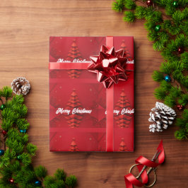 赤い背景のペーパークリスマスツリー ラッピングペーパー