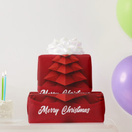 赤い背景のペーパークリスマスツリー ラッピングペーパー