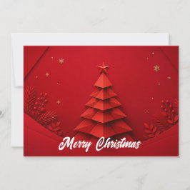 赤い背景のペーパークリスマスツリー 招待状