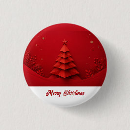 赤い背景のペーパークリスマスツリー 缶バッジ