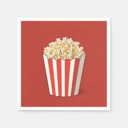 赤い背景のポップコーン スタンダードカクテルナプキン (正面)