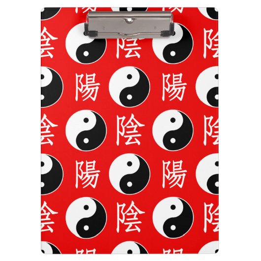 赤い背景の中国の陰陽パターン クリップボード (正面)