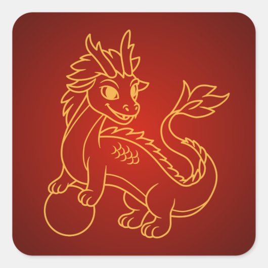 赤い背景の中国の龍 スクエアシール (正面)