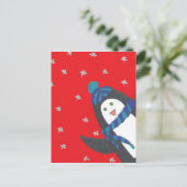 赤い背景の可愛いクリスマスぺんぎん ポストカード (スタンド正面)