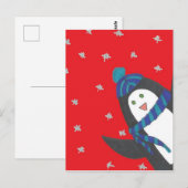 赤い背景の可愛いクリスマスぺんぎん ポストカード (正面/裏面)