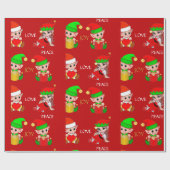 赤い背景の可愛いクリスマスエルフ ラッピングペーパー (フラット)