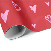赤い背景の可愛いピンクのハート ラッピングペーパー (ロールコーナー)