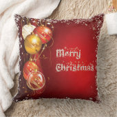 赤い背景の四角に美しいクリスマスボール クッション (ブランケット)