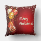 赤い背景の四角に美しいクリスマスボール クッション (裏面)