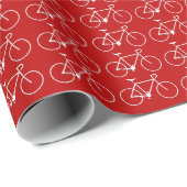 赤い背景の多くの白い自転車アイコン ラッピングペーパー (ロールコーナー)