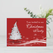 赤い背景の白いクリスマスツリーのクリスマスパーティー 招待状 (スタンド正面)