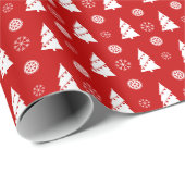 赤い背景の白いクリスマスツリー ラッピングペーパー (ロールコーナー)