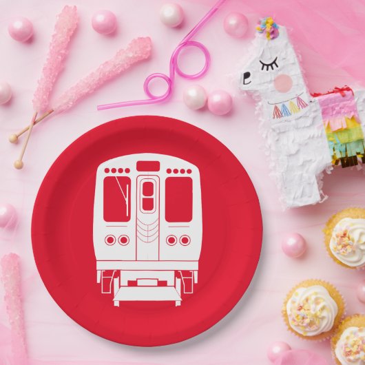 赤い背景の白いシカゴ「L」プロフィール ペーパープレート (パーティー)