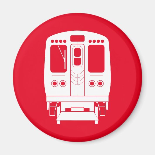 赤い背景の白いシカゴ「L」プロフィール マグネット (正面)