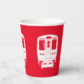 赤い背景の白いシカゴ「L」プロフィール 紙コップ (裏面)