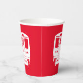 赤い背景の白いシカゴ「L」プロフィール 紙コップ (右)