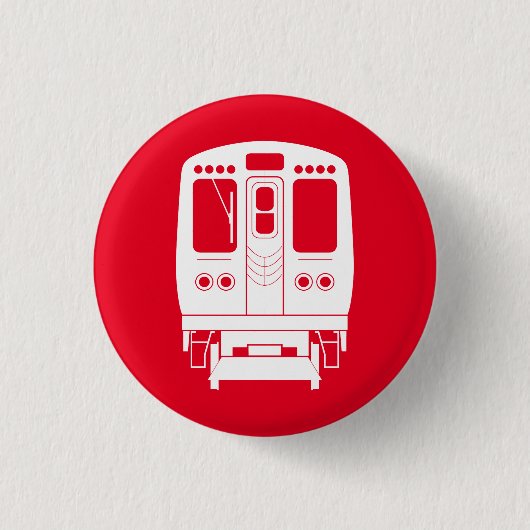 赤い背景の白いシカゴ「L」プロフィール 缶バッジ (正面)