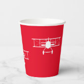 赤い背景の白いヴィンテージ二面模様 紙コップ (裏面)
