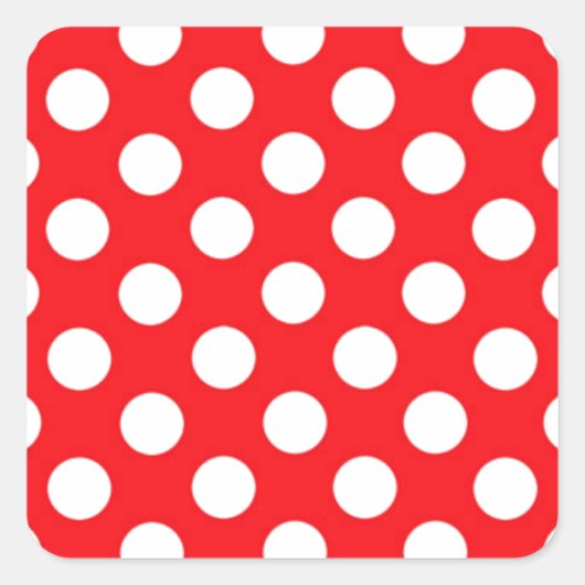 赤い背景の白い水玉模様 スクエアシール (正面)