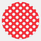 赤い背景の白い水玉模様 ラウンドシール (正面)
