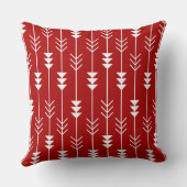 赤い背景の白い線と矢印のパターン クッション (裏面)