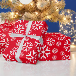 赤い背景の白い雪片パターン ラッピングペーパー