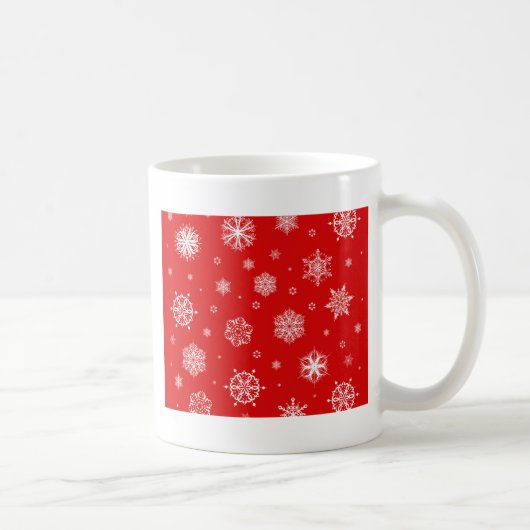 赤い背景の白い雪 コーヒーマグカップ (右)