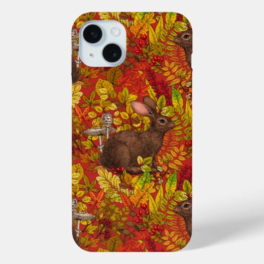 赤い背景の秋ウサギ Case-Mate iPhoneケース (裏面)