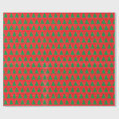 赤い背景の緑のクリスマスツリーパターン ラッピングペーパー (フラット)