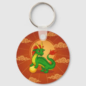 赤い背景の緑の中国の龍 キーホルダー (裏面)