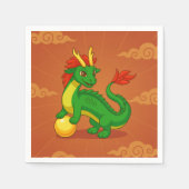 赤い背景の緑の中国の龍 スタンダードカクテルナプキン (正面)