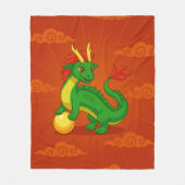 赤い背景の緑の中国の龍 フリースブランケット (正面)