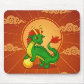 赤い背景の緑の中国の龍 マウスパッド (正面)