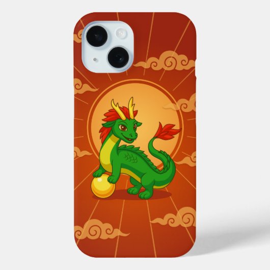 赤い背景の緑の中国の龍 Case-Mate iPhoneケース (裏面)