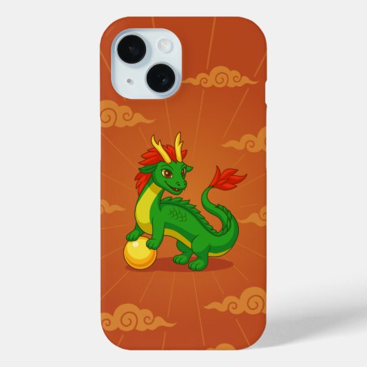 赤い背景の緑の中国の龍 Case-Mate iPhoneケース (裏面)